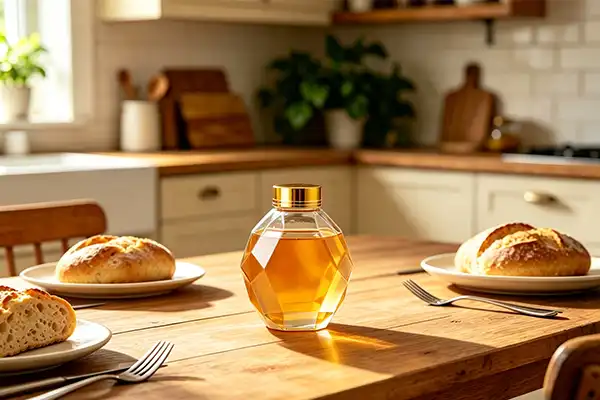 Why is honey kept in a hexagonal glass bottle?
